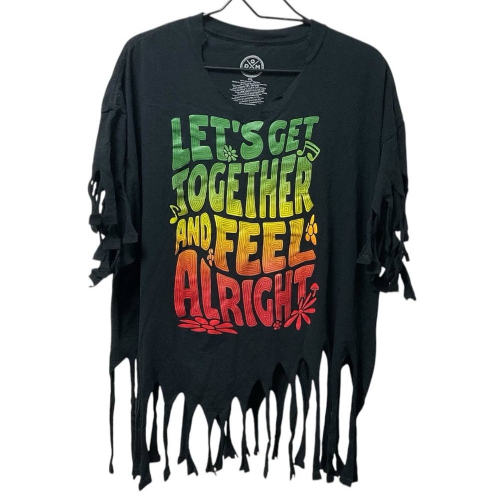 Black Fringed Shirt with Colorful Print